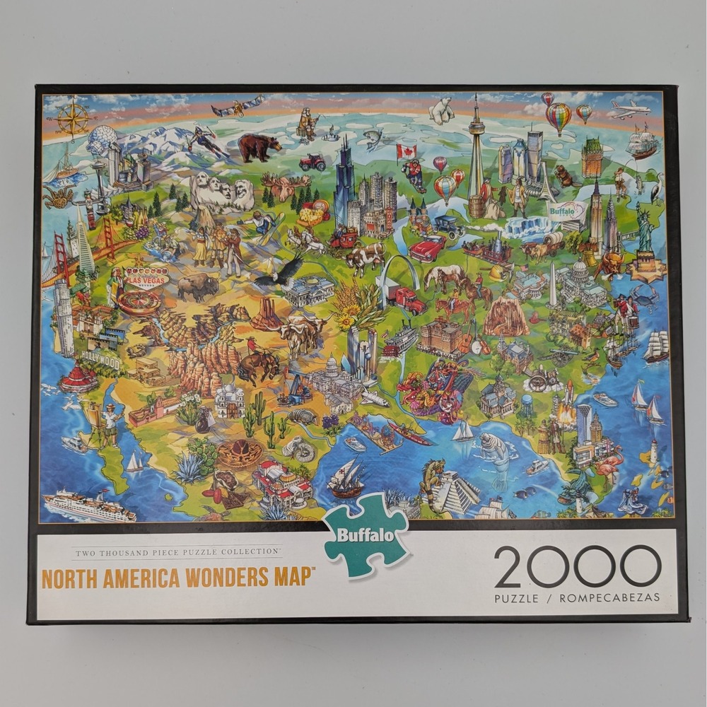 Buffalo Games North America Wonders Map 2000 Piece Jigsaw Puzzle Landmark Travel